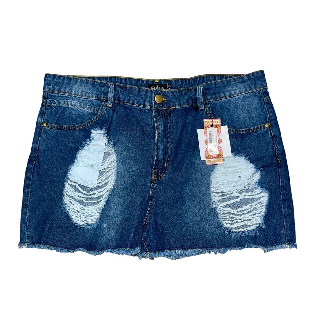 Boohoo High Rise Distressed Denim Jean Shorts Casual Baddie Size 16